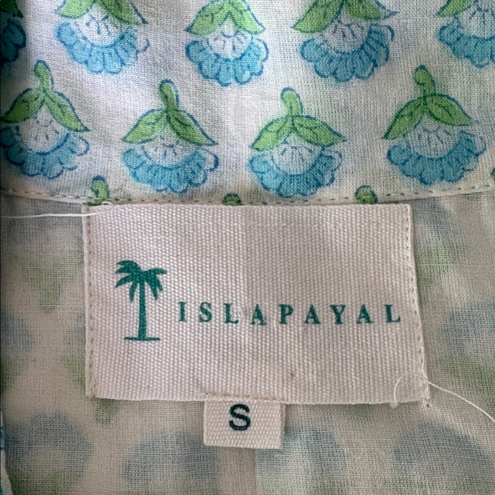 Isla Payal Block Print Sleeveless Dress in Blue White Lined Cotton Boho Size S - Picture 3 of 10